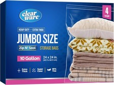 4 Count Large Storage Bags W/ Zipper Top 10 Gallon Size 24" x 24" Extra Large