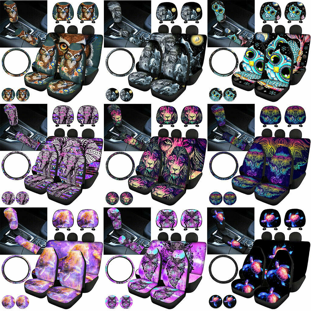 Animals Set of 11pcs Car Seat Cover Coaster,Headrest,Steering Wheel Cover Decor