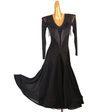 NEW Latin Ballroom Dance Dress Modern Salsa Waltz Standard Long Dress F898 Black