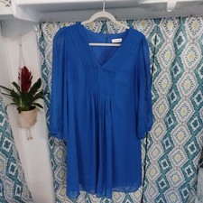 Calvin Klein Ladies Size 10 Royal Blue Semi Sheer Dress Long Sleeve B5