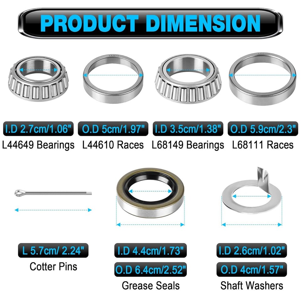 Trailer Bearing Kit Set Of 2 With Seals L44649/L44610 & L68149/L68111 For 3500lb Axle