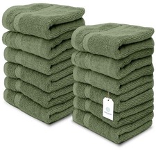 WhiteClassic Luxury Cotton Washcloths - 13x13 Hotel Face Towel Sage 12/Pack