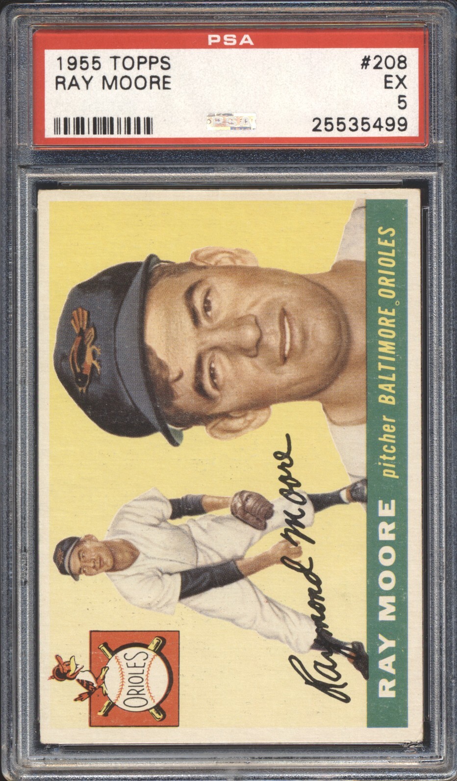 1955 Topps Baseball Ray Moore ROOKIE #208 PSA 5 ORIOLES EX