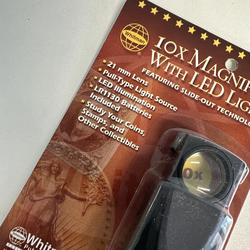 Коллекционная 10-кратная лупа для монет выдвижная лупа 23 мм Wh светодиодная лучшая стоимость банкноты Whitman - Изображение 4 из 4