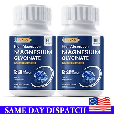 2PACK Magnesium Glycinate High Absorption,Improved Sleep,Stress & Anxiety Relief