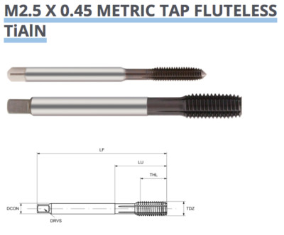 M2,5 x 0,45 WALZGEWINDEBOHRER TiALN BESCHICHTET HSS-E KALTUMFORMWERKZEUG EUROPA TM38270250 P258