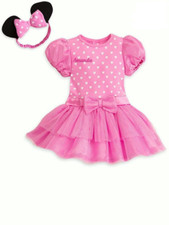NEW Disney Store Baby Minnie Mouse Pink Costume Dress Bodysuit Ears 9-12M NWT