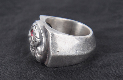 Ex+ Rare Stop Light Handmade dot gold Cyclops Skull Silver Ring NO