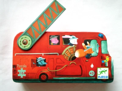 DJECO*Kinder*Silhouette*Form*Puzzle*16tlg*Feuerwehrauto*fire truck*25x25cm - Bild 1 von 2
