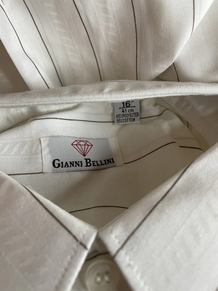 NUEVO CON ETIQUETAS Camisa de Vestir Gianni Bellini Para Hombres 16 Pulgadas 41 Cm Rayas Blancas Bolsillo Diamante Foto 2 de 4