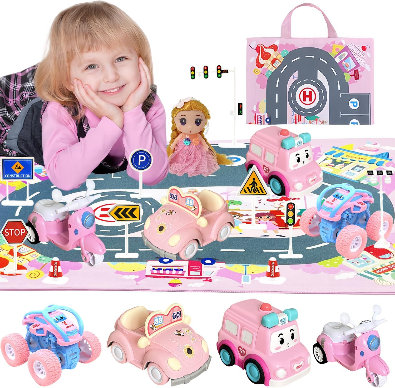 Toddler Girls Brithday Gifts Sets for Age 2 3 4 5, Girls Princess Car Toy Set wi