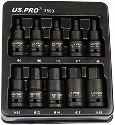 US PRO Tools 10pc Impact Hex Bit Socket Set 1/2'' Drive 4mm to 19mm ...