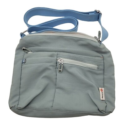 ETidy Nylon Crossbody Bag Waterproof Lightweight Light Blue Multi Pockets Nice