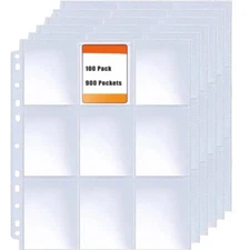 Herkka Trading Card Sleeve Pages, 100 Pack 9 Pocket Album Pages 11 Holes