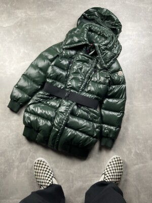 Moncler Luxury Down Belted Green Puffer Jacket Coat Size Made in Italy 