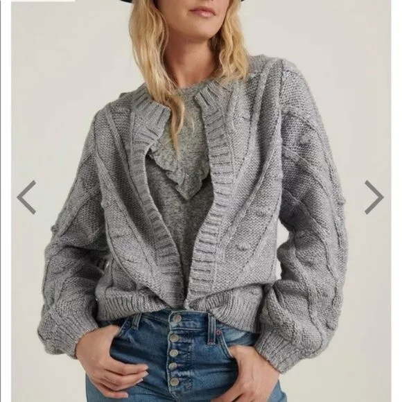 NWT Lucky Brand Grey Bobble Open Front Cardigan