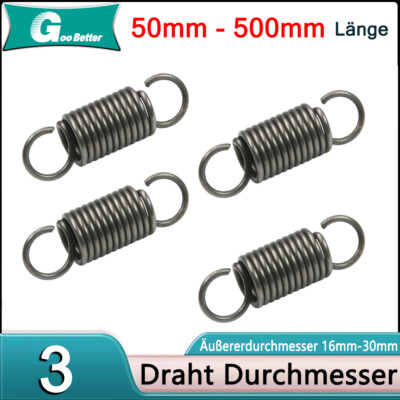Federstahl Feder Zugfeder 3 mm Draht Durchmesser Haken Ösen Spannfe Spiralfeder