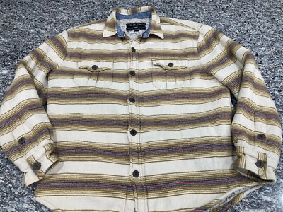 True Grit Heavy Tan Striped Button up Shirt Jacket Mens Medium Shacket  Clean!!