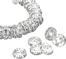 100Pcs 12Mm Rondelle Spacer Beads, Silver Plated Rhinestone Spacer Beads for DIY