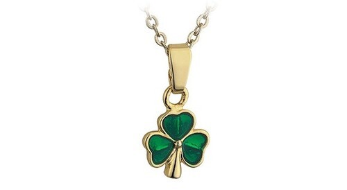 Girls Lucky Gold Plated Tiny Green Shamrock Pendant Necklace 10mm - Product main view