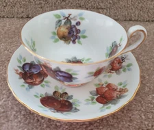 Royal Chelsea English Bone China Teacup and Saucer Fruit Pear Berries Apple