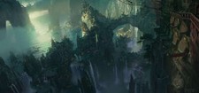Landscape art fantasy waterfall city watermarked Custom Gaming Mat Desk