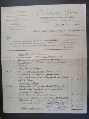 (1186) Rechnung Elektroartikel C. Schaefer, Bern 1923