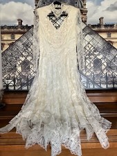 Jessica McClintock Vintage Ivory Lace Beaded Long Sleeve Wedding Dress size 14