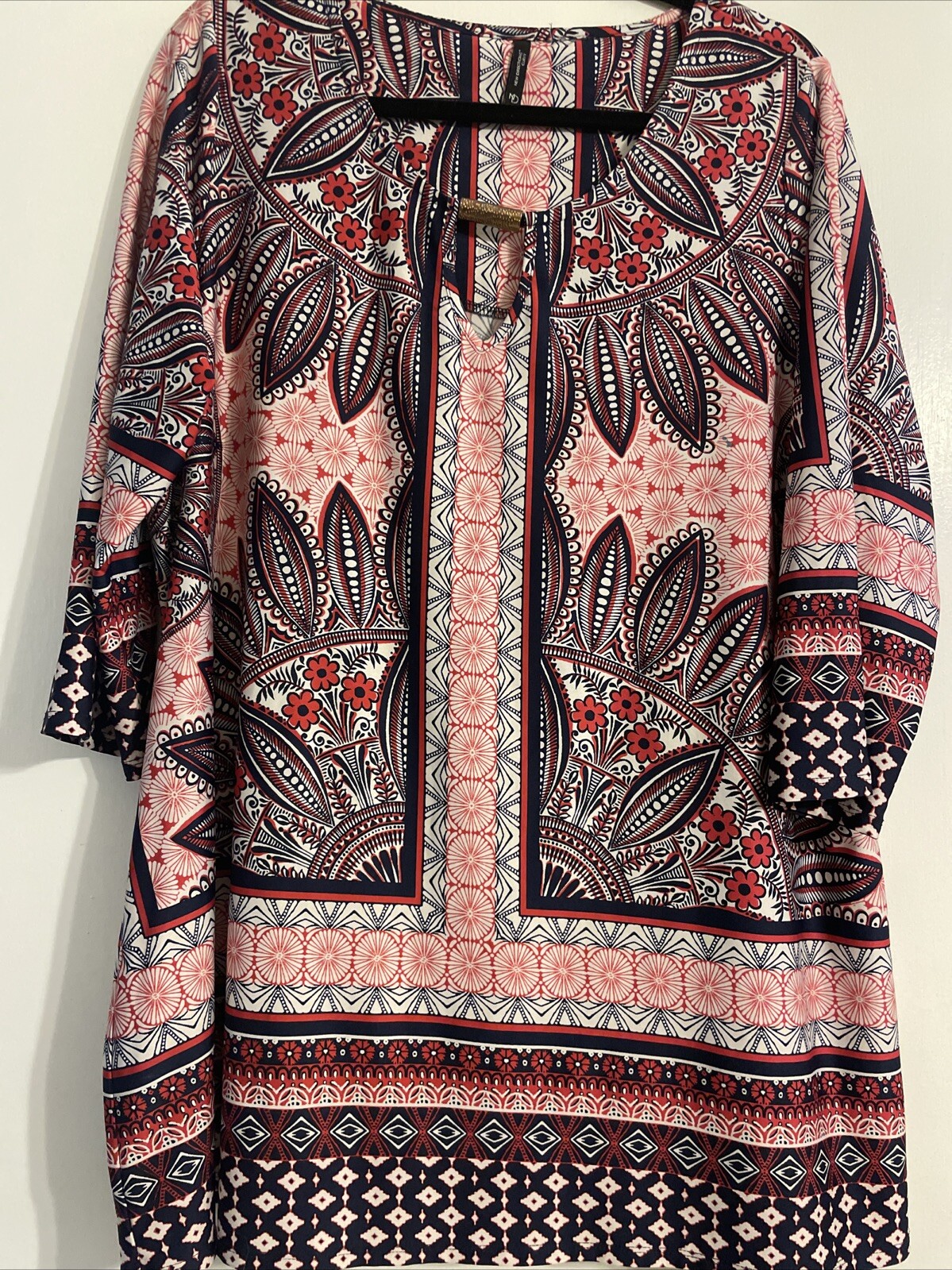 New Direction Red Patterned Tunic Blouse - image 1