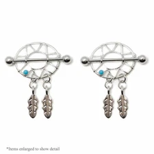 Rhodium Plated Dream Catcher Nipple Shields 316L Surgical Steel - Sold in Pairs