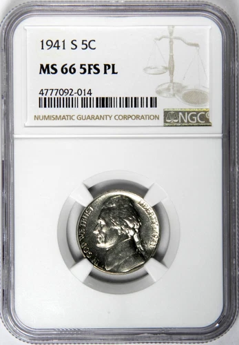 1941-S JEFFERSON NICKEL 5 FULL STEPS SUPER GEM NGC MS66 5FS PL ~ RARE PROOFLIKE!