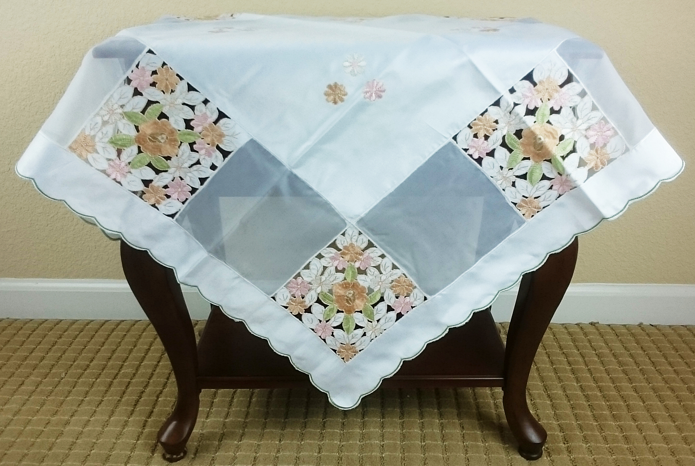 Embroidered Cutwork Fabric Embroidery Tablecloth Square Night Stand Table Cover
