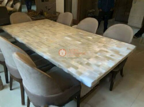 Selenite Gem Stone Table / Selenite Kitchen Dining / Custom Table Top Home Decor