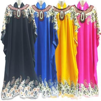 Muslimisch Damen Abaya Maxi Kleid Jilbab Kaftan Blumen Bademantel Locker Islamic