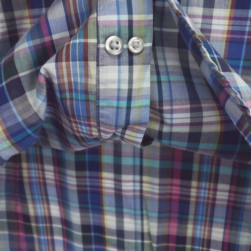 Saks Fifth Avenue Shirt Mens Small Pink Blue Plaid Linen Classic Button-Up - Picture 8 of 12