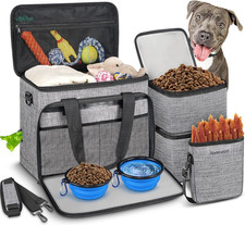 6 Set Dog Travel Bag, Large Pet Travel Kit for Supplies Includes 2 Food Containe