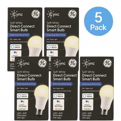 GE Cync Soft White Direct Connect LED A19 Smart Bulb 5 Pack New