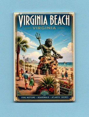 VIRGINIA BEACH TRAVEL POSTER *2X3 FRIDGE MAGNET* KING NEPTUNE ATLANTIC SHORES VA