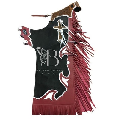 Bull Riding Pro Rodeo Chaps red Smooth Leather Bronco Show Adult fringe chap