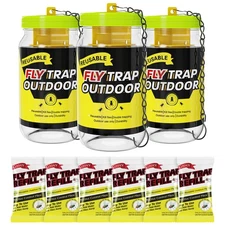 Reusable Fly Traps Outdoor Bottles 3 Pack Fly Killer Catcher Jar with 6 Natur...