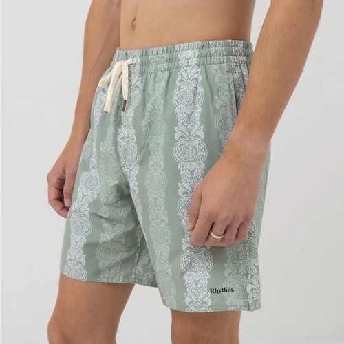 NWT RHYTHM PINEAPPLE STRIPE BEACH SHORTS in SAGE