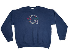 Vtg GUESS Sweatshirt Blue Crewneck Mens XL Spellout Embroidered 90s 80s USA Logo