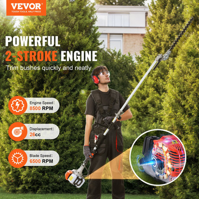 26CC 6-in-1 Multi-Functional Trimming Tools, Gas Hedge Trimmer, Weed Eater, Str