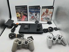 Sony PlayStation 2 PS2 Slim Console Black Cables, 2 Oem Controller, Mem & Games!