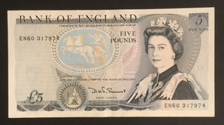 Banknote Of England Five Pounds. DHF Somerset. EN60. Almost Uncirculated Cond.