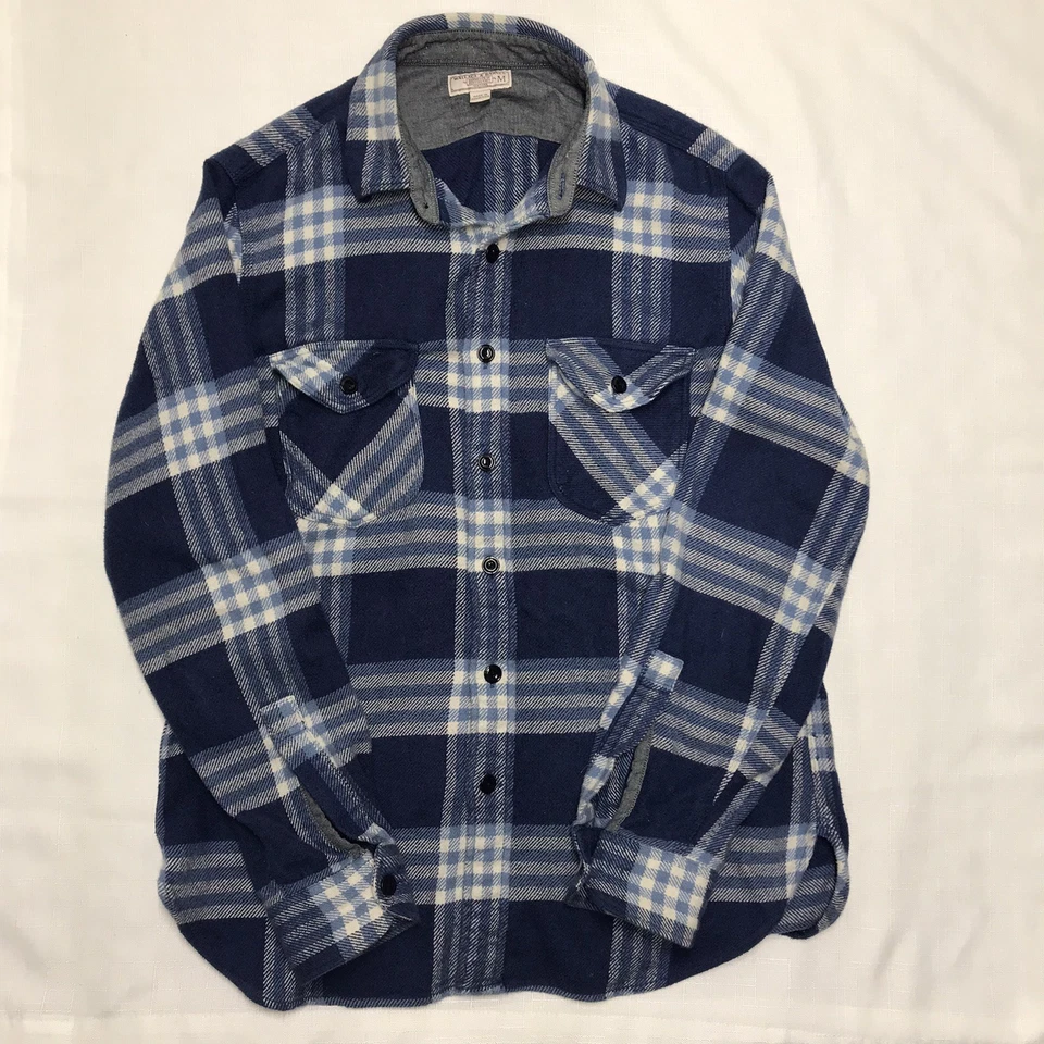 Wallace & Barnes Long Sleeve Heavy Flannel Shirt  Plaid Mens Size Medium Blue - Image 2 of 4