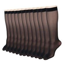 12 Pairs Knee High Stockings for Women, 10D Nylon Sheer Knee High Socks Black