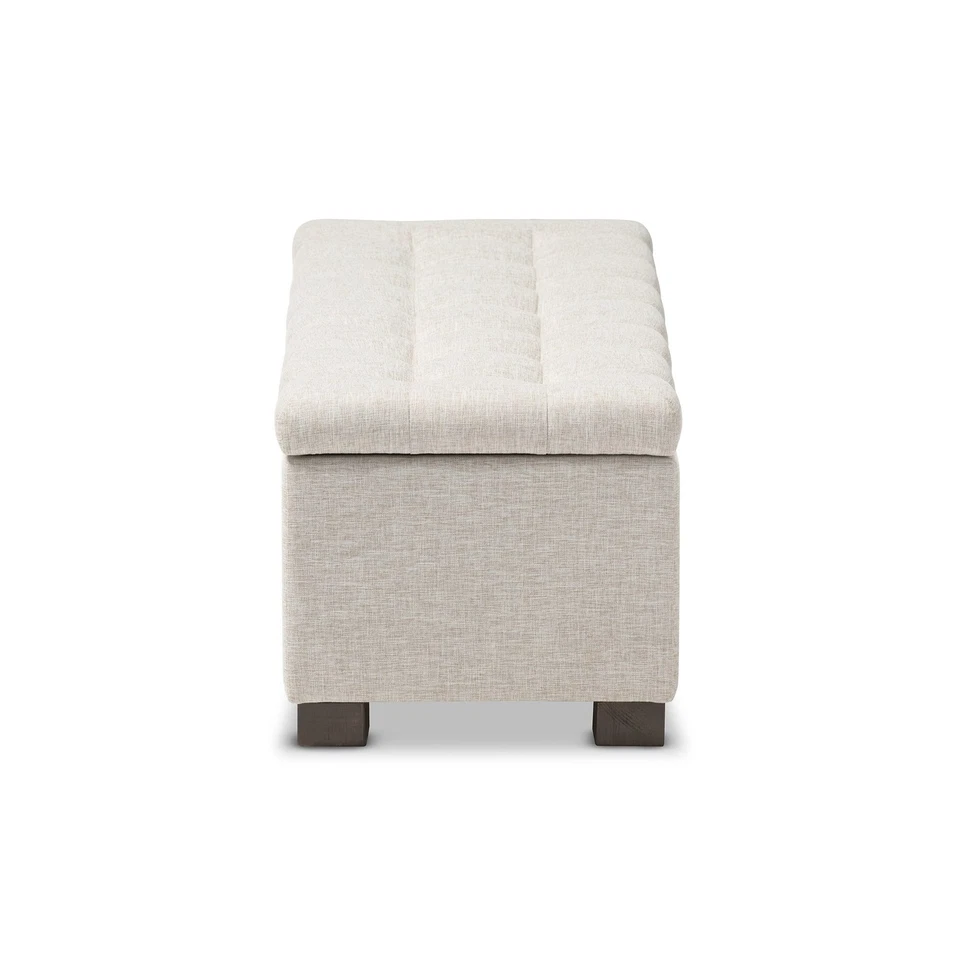 Orillia Modern and Contemporary Beige Fabric Upholstered Grid-Tufting Storage... - Image 4 of 4