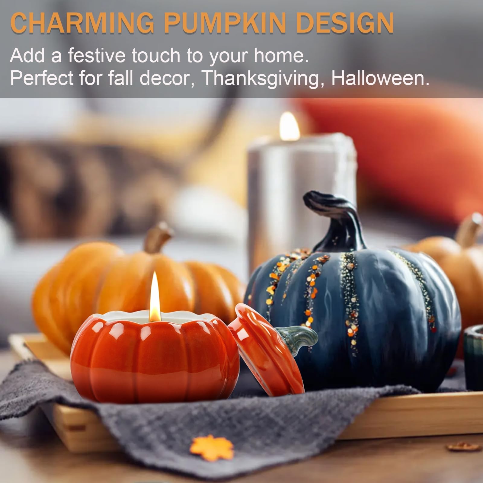 Ceramic Pumpkin Shaped Jar Candle - 100% Soy Wax, Nature Essential Oil, Pumpk... thumbnail 2