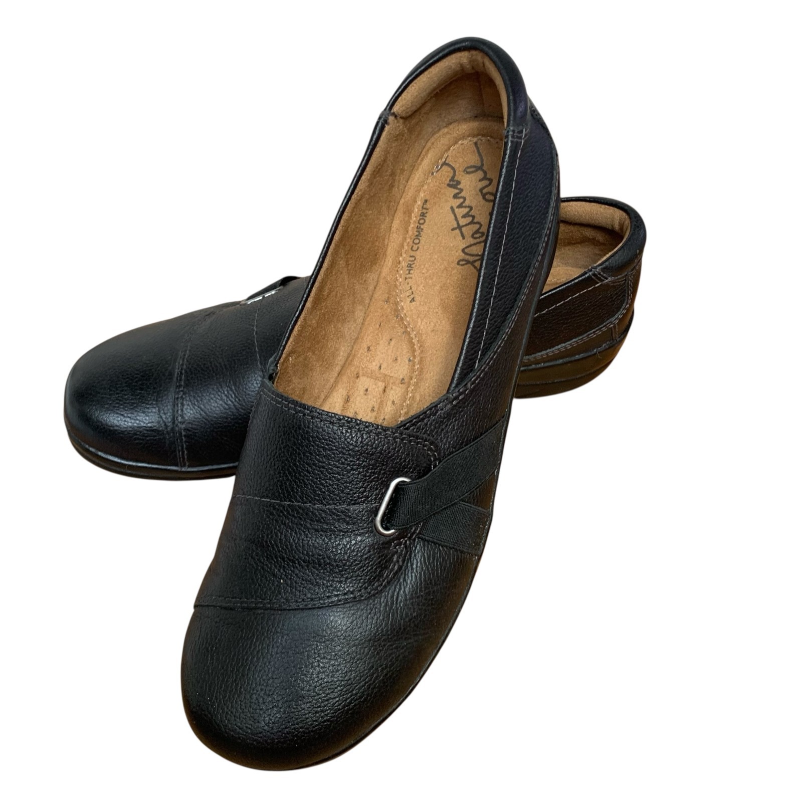 SAOLA Scarpe donna suola naturale in pelle nera taglia 10 slip on